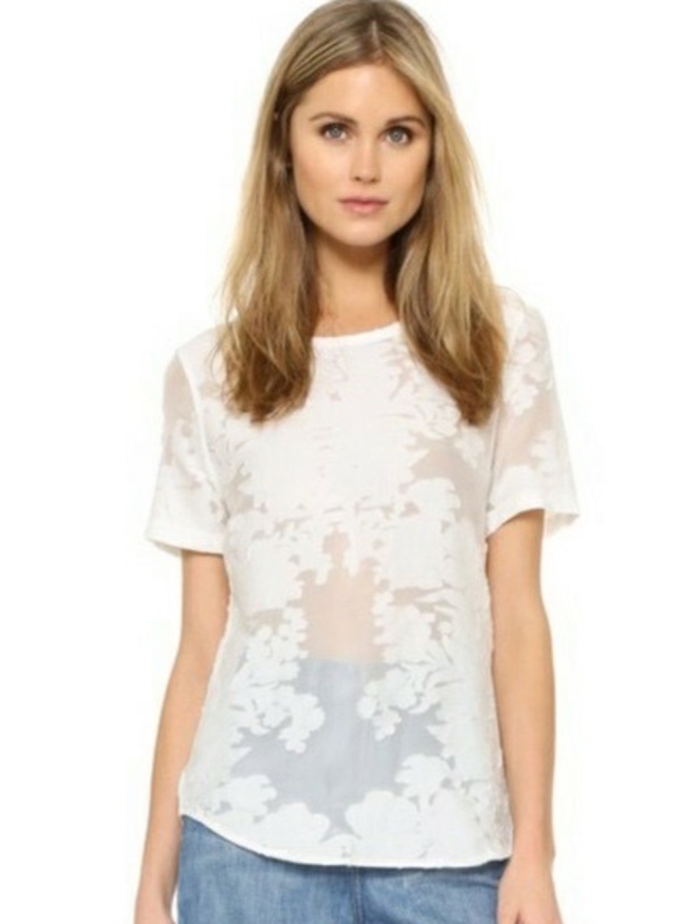 Equipment burnout white lace tee